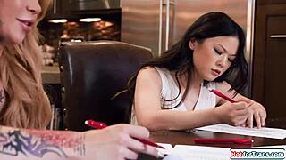hey, busty tgirl gracie jane is licking and fucking her petite asian assistant senseless
