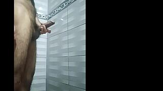 Huge cock solo masturbation in shower waiting for hot neighbor!
