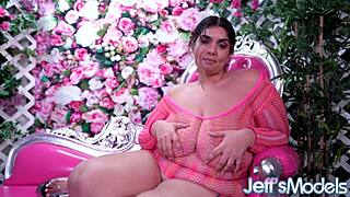 chubby rose d kush bounces on huge silicone cock solo