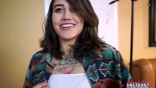 Inked Coed Rihanna Dildo Fucks Shaved Pussy Deepthroat Cock Blowjob
