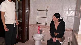 friend sneaks in bathroom and bends over for rough wet pussy pounding