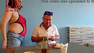 Ecstatic Waitress's Navel Feast Ignites Guest's Hunger