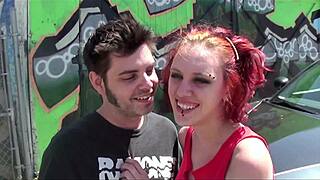Punk Couple's Wild Garage Fuck with Shaved Pussy Doggystyle Cum