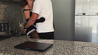 😏 maid in heels leggings caught cleaning then fucked hard pregnant ending 🔥