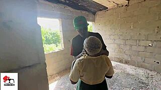 amateur student drops to knees sucking huge cock in abandoned building