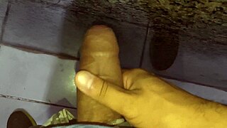 cuckold's steamy solo bathroom handjob close-up tease