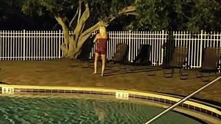public nighttime striptease rips clothes off shaved slut