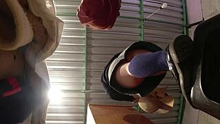 Homemade Latina upskirt spied changing skirt panties watcher eyes juicy ass closely