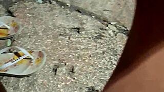 exhibitionist flashes big cock naked in public restaurant outdoor