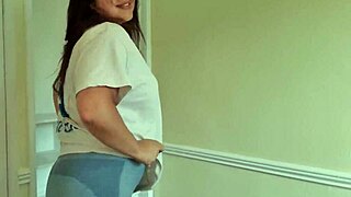fiery latina's curvy body strips teasing before riding dildo cowgirl on big natural tits