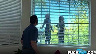 lexy blaze mckenna lynn squeeze into tight latex for donnie rock's cock