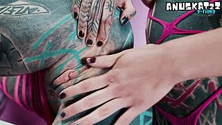 Goth lesbian whipped into strap-on bdsm orgasm with squirting and pierced nipples