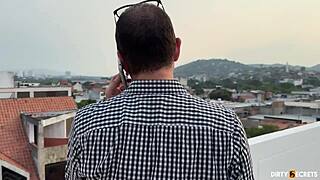 Blonde milf fucks young stud while chatting on phone with husband