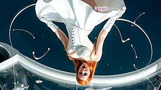 seductive bride in leather corset and boots teases honeymoon blowjob