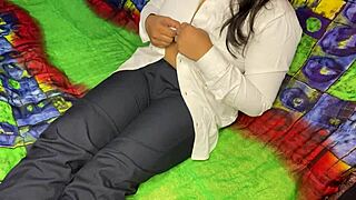 indian girl fingers wet pussy fresh home from work hot!
