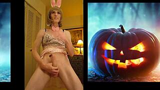 sexy halloween shemale with monster cock unloads huge cumshot 🎃🍆