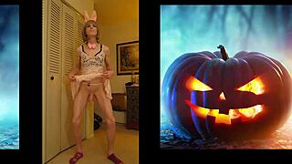 sexy halloween shemale with monster cock unloads huge cumshot 🎃🍆