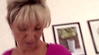 horny milf drops thong and packs hairy pussy with thick dong