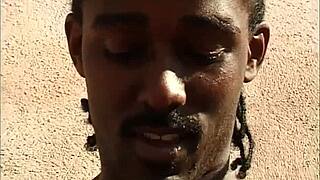 ebony whores swap cum after double blowjob outdoors