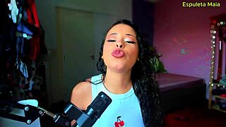 latina mature espuleta maia holds cum in lingerie foot tease