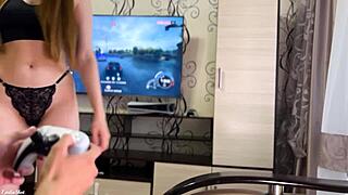 Skinny Tattooed Wife Teases Husband in Lingerie on Bed