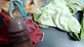 secret thrill of stroking monster cock over soaked milf panties until explosive cumshot