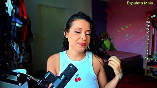 latina mature espuleta maia holds cum in lingerie foot tease