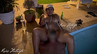 Amigo Tricks Wife Into Bareback Pool Pounding With Massive Cock No Condom