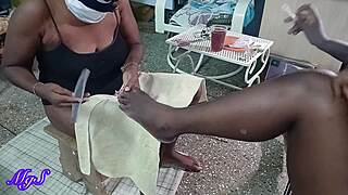 Girls seducing my milf madam backstage in lingerie showing shaved pussy