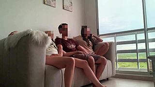 My best friend and her pal invite me over to share cock threesome