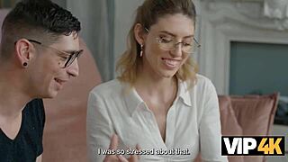 blonde nerd devours athletic ass with hungry rimjob on sofa