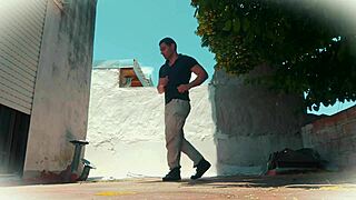 muscular salsa hunk dances naked outdoors stroking huge cock close-up