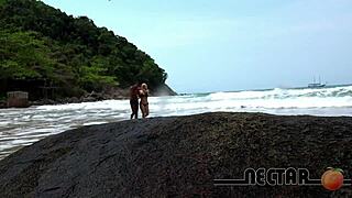 experienced blonde offers her tight ass on the sunny beach sands