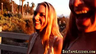 blonde brunette lesbians finger and tongue each other in homemade pov reality