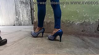 thalia struts blue heels for intense creampie fetish pounding