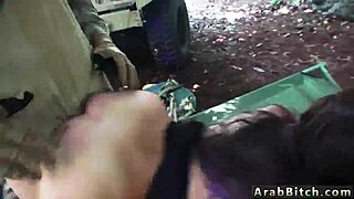 Strapon mistress dominates petite uniform girl outdoors