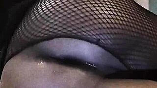 ebony emo shemale slut tavaius deshawn strokes small tits in solo anal play