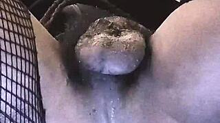 ebony emo shemale slut tavaius deshawn strokes small tits in solo anal play