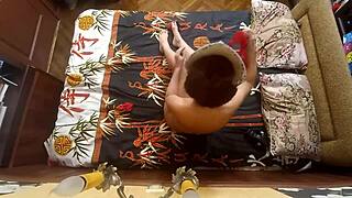 Couple Overhead 69 Licking Pussy Eating Cum
