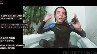 Skinny Asian fuck doll teases in spandex underwater pool bathtub playtime