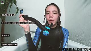 Skinny Asian fuck doll teases in spandex underwater pool bathtub playtime