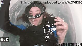 Skinny Asian fuck doll teases in spandex underwater pool bathtub playtime