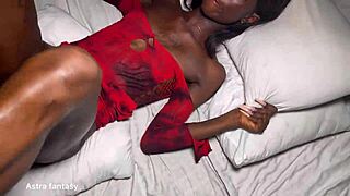 skinny black slut bent over riding monster cock doggystyle for birthday creampie