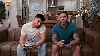 horny girlfriend crashes boys night for muscular pounding creampie