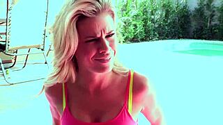 Nikki Hearts and Jessa Rhodes kiss and lick shaved pussies poolside