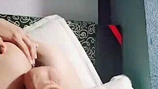 Latina teen loves slamming her tight pussy on massive dildo double style