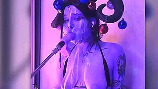 devil cosplayer passionately blows cocks till cum overflows