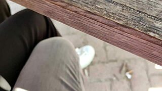 teacher gropes and jerks student's cock in public park with crowds around