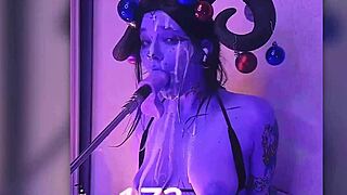 devil cosplayer passionately blows cocks till cum overflows