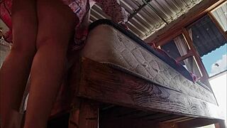 latina immigrant skirt flips braless while clueless roommate tidies bed